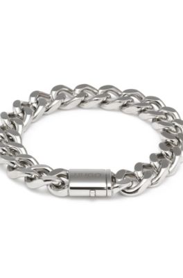 Polished chain cuff with logo pushlock 