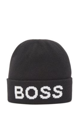 BOSS - Beanie hat with logo intarsia 
