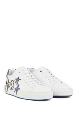 BOSS - Italian-made leather trainers with logo and star motifs