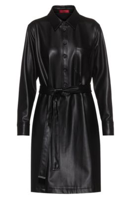 Hugo Relaxed Fit Shirt Dress In Faux Leather 
