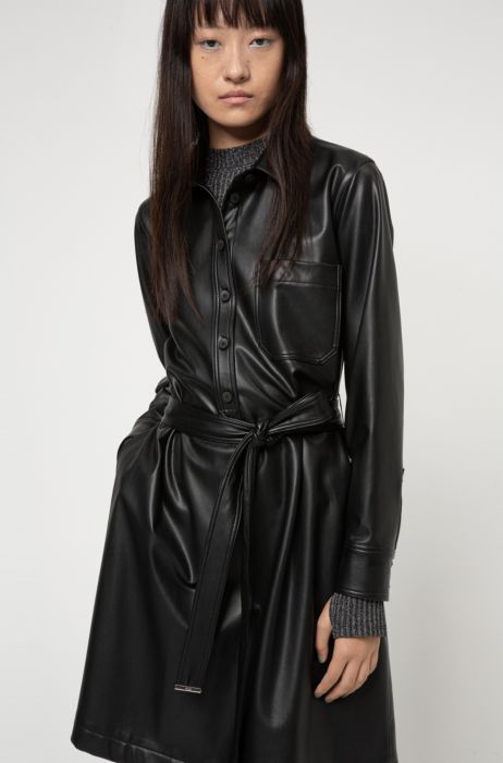 Hugo Relaxed Fit Shirt Dress In Faux Leather 