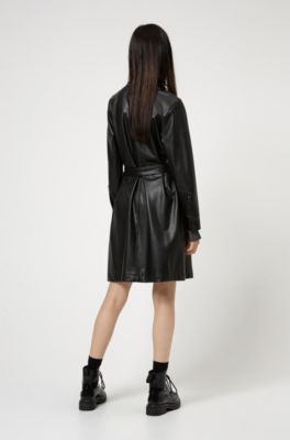Relaxed-fit shirt dress in faux leather