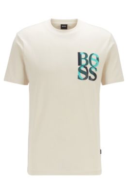 BOSS - Mercerised-cotton T-shirt with 
