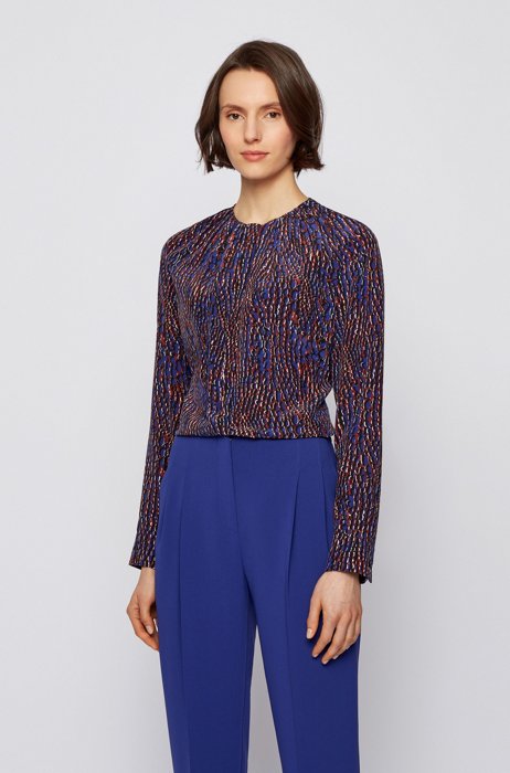 Crocodile-print blouse in pure silk, Patterned
