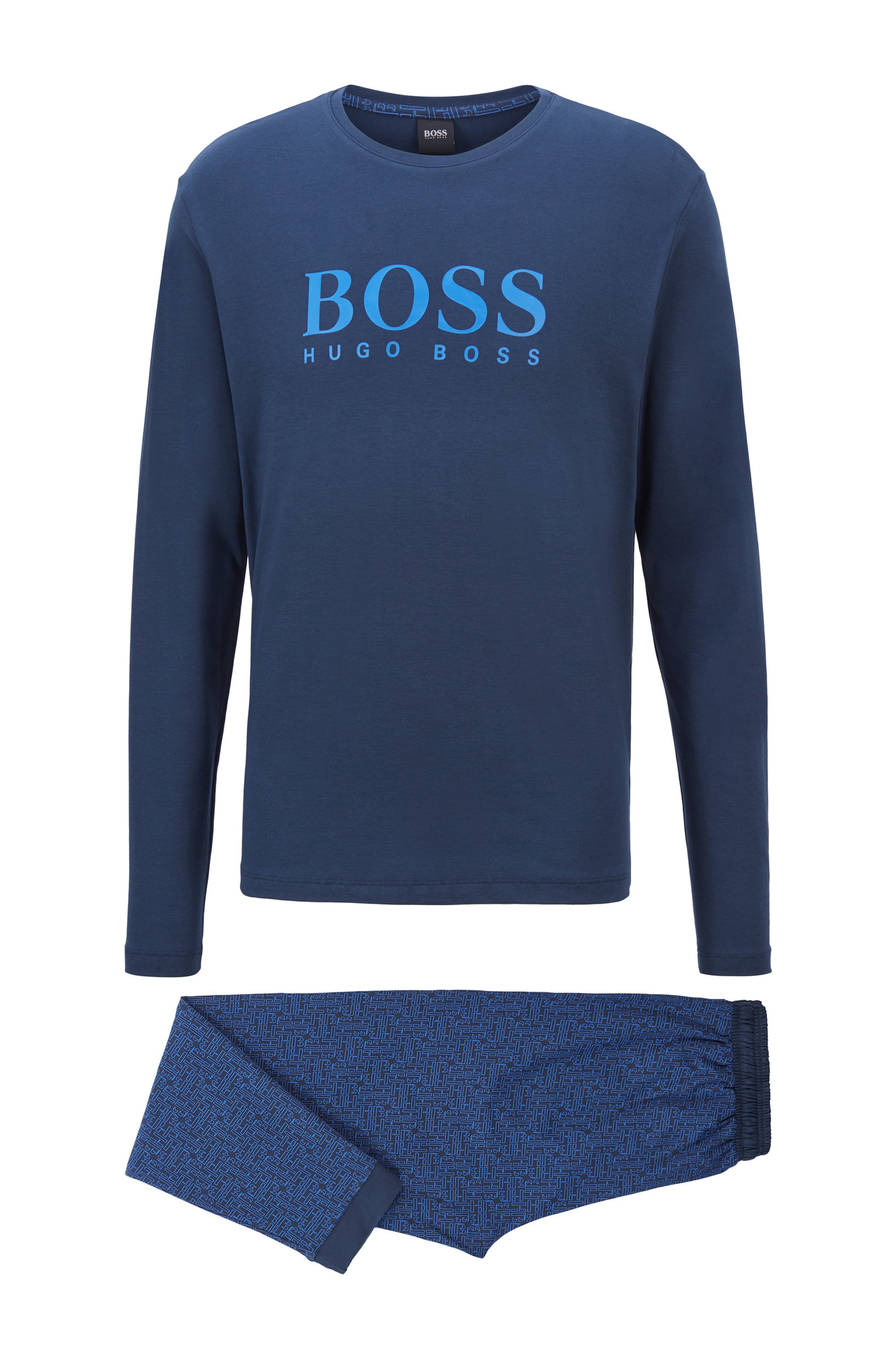 Pyjamaset van katoen met logodetails in een cadeaubox, Donkerblauw