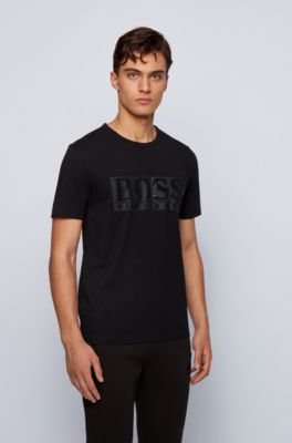 BOSS - Stretch-cotton T-shirt with rhinestone logo
