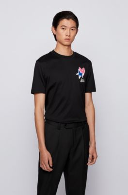 BOSS - Mercerised-cotton T-shirt with 