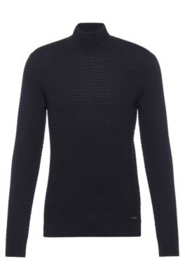 HUGO - Turtleneck cotton sweater with 
