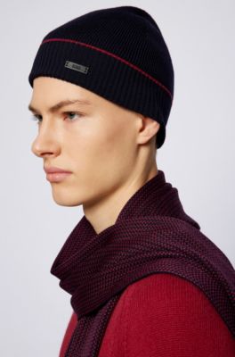 BOSS - Virgin-wool beanie hat and two 