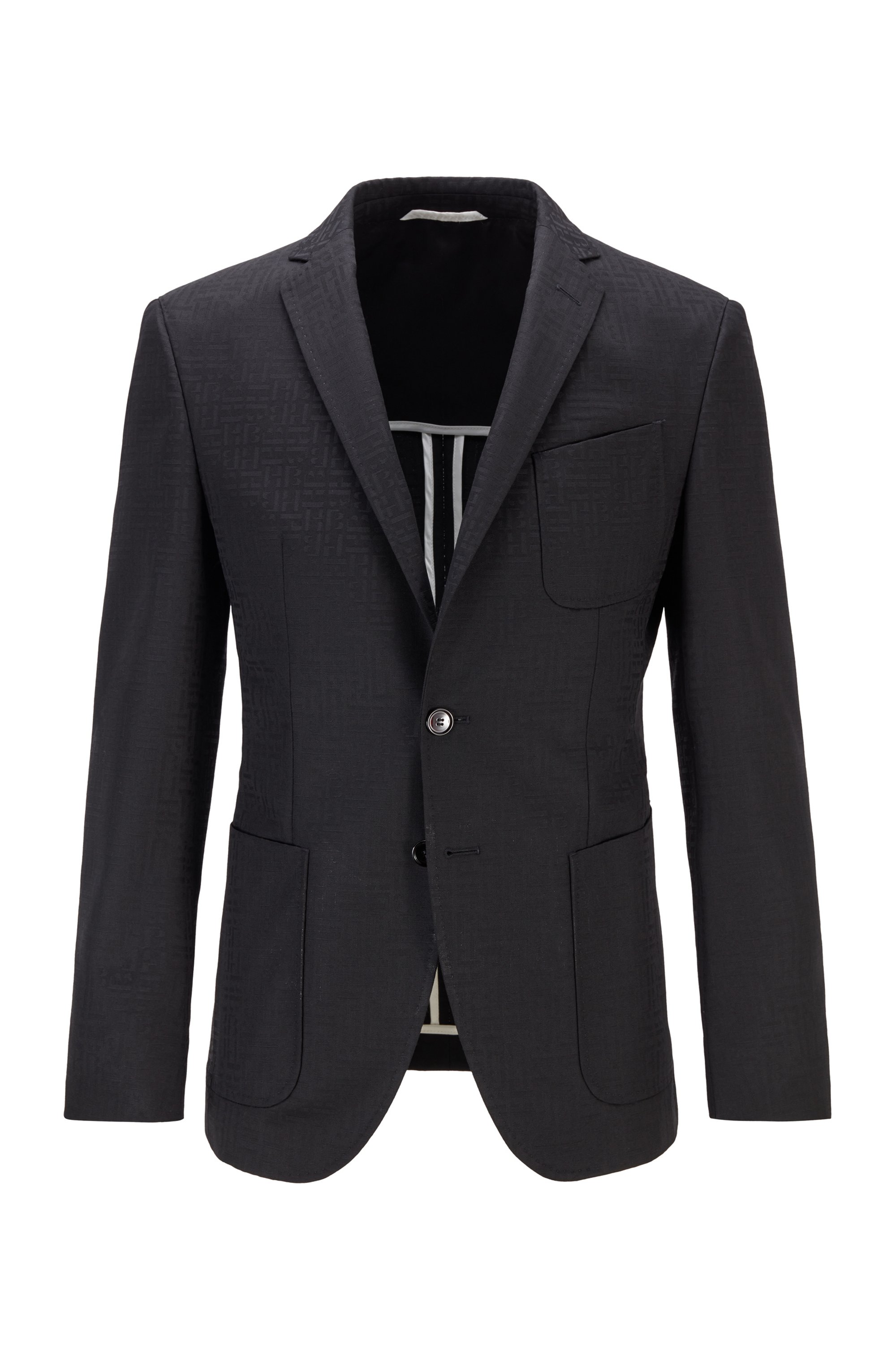 Extra-slim-fit jacket with tonal monogram pattern, Black