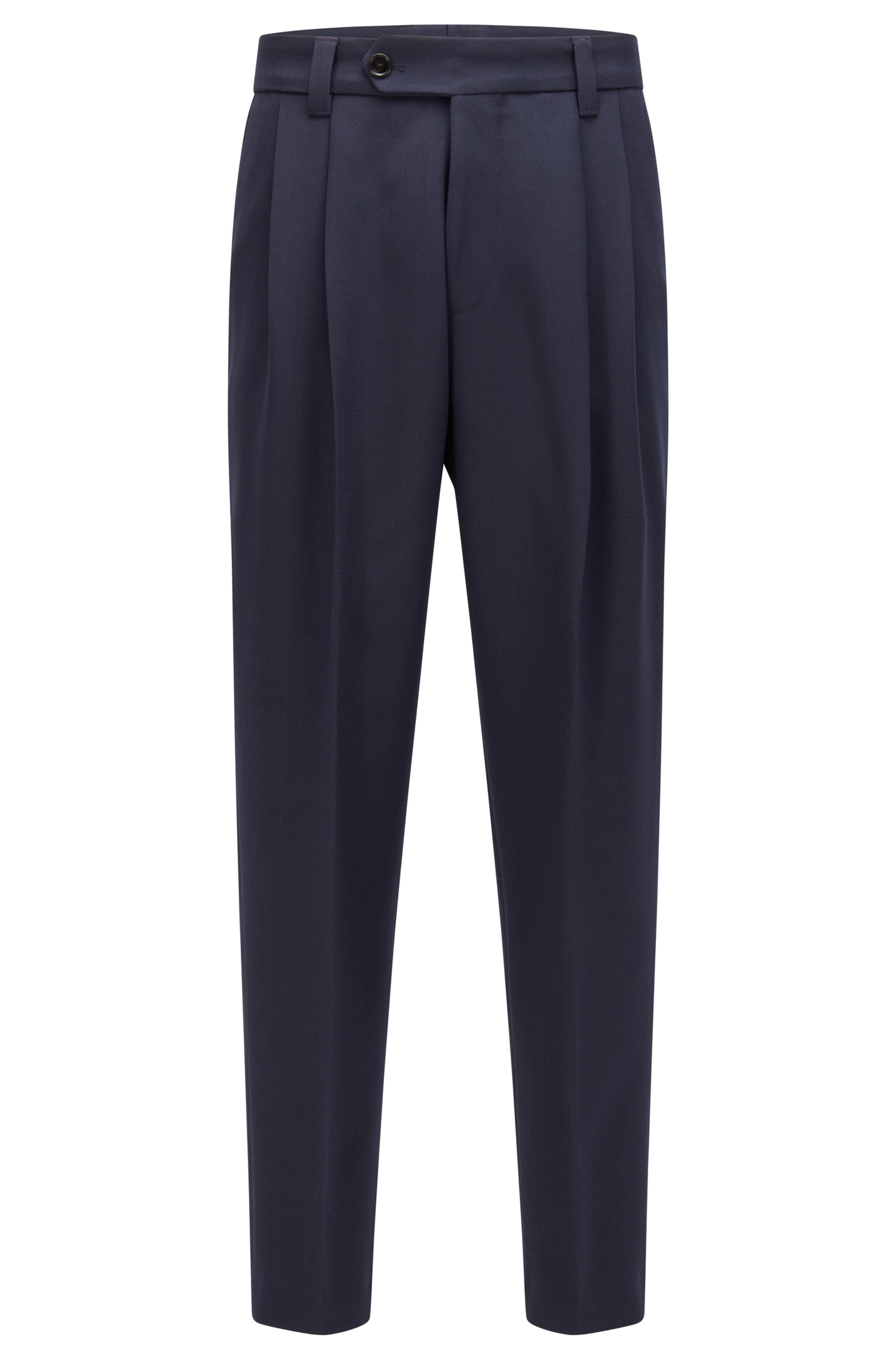 Formal pleat-front pants in structured fabric, Dark Blue