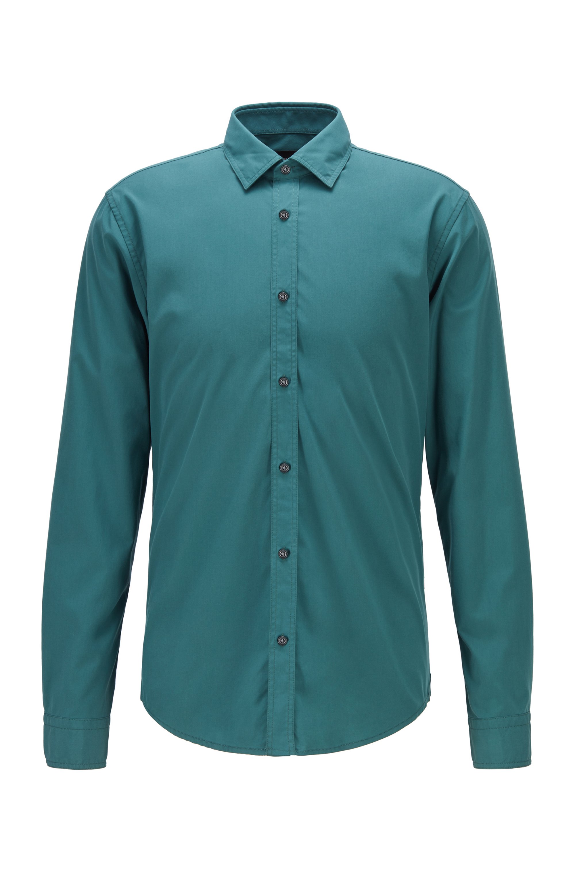 Slim-fit shirt in mercerised stretch cotton, Green
