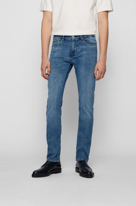 Slim-fit jeans van denim met een kasjmierachtige feel, Blauw