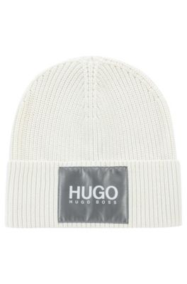 HUGO - Cotton-blend beanie hat with 