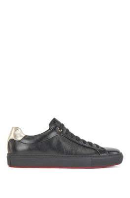 BOSS - Nappa-leather trainers with red 