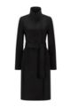 Belted coat in Italian virgin wool with zibeline finish, Black