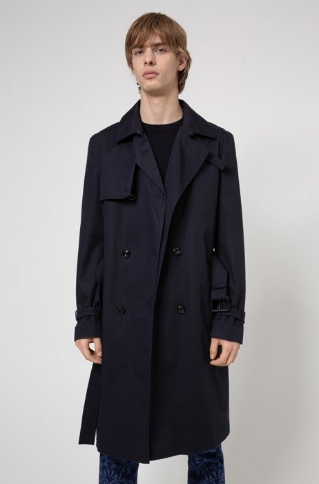 Water-repellent trench coat with adjustable belt, Dark Blue