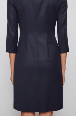 Boss Shift Dress In Traceable Wool With Stretch And Stand Collar