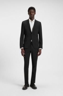 Extra slim fit jakke i en uldblanding med str&aelig;k, Sort