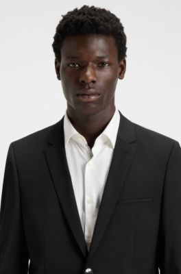 Extra slim-fit colbert van een wolmix met stretch, Zwart