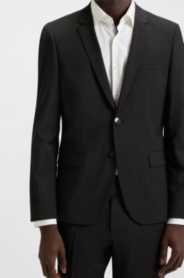 Extra slim fit jakke i en uldblanding med str&aelig;k, Sort