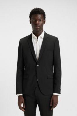 Extra slim fit jakke i en uldblanding med str&aelig;k, Sort