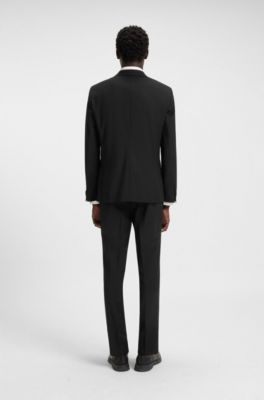 Extra slim fit jakke i en uldblanding med str&aelig;k, Sort