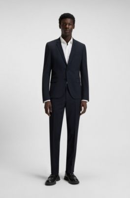 Slim-fit trousers in a performance-stretch wool blend, Dark Blue