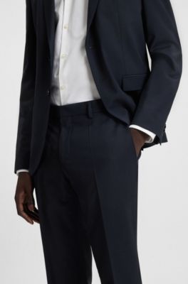 Slim-fit trousers in a performance-stretch wool blend, Dark Blue