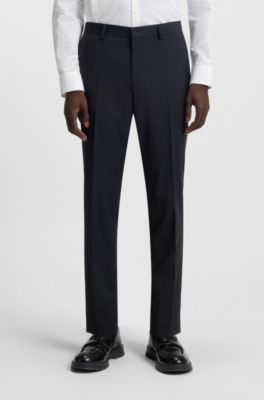 Slim-fit trousers in a performance-stretch wool blend, Dark Blue