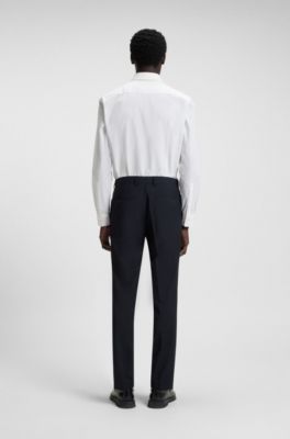 Slim-fit trousers in a performance-stretch wool blend, Dark Blue