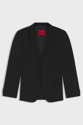 Veste Slim Fit en laine m&eacute;lang&eacute;e stretch performante, Noir
