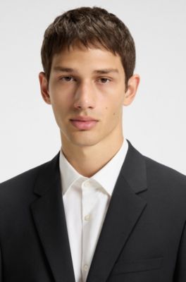 Veste Slim Fit en laine m&eacute;lang&eacute;e stretch performante, Noir