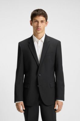 Slim-fit jacket in a performance-stretch wool blend, Black