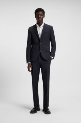 Slim-fit jacket in a performance-stretch wool blend, Dark Blue