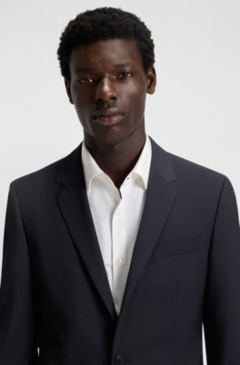 Veste Slim Fit en laine m&eacute;lang&eacute;e stretch performante, Bleu fonc&eacute;