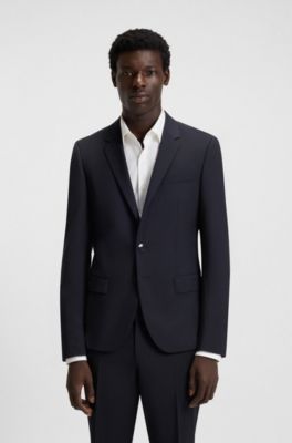 Veste Slim Fit en laine m&eacute;lang&eacute;e stretch performante, Bleu fonc&eacute;