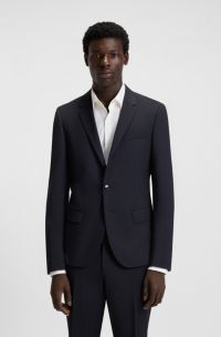 Americana slim fit en mezcla de lana con elástico técnico, Azul oscuro