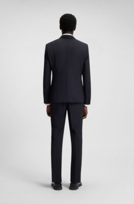 Veste Slim Fit en laine m&eacute;lang&eacute;e stretch performante, Bleu fonc&eacute;