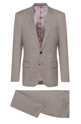 Slim-fit suit in virgin wool with micro pattern, Light Brown