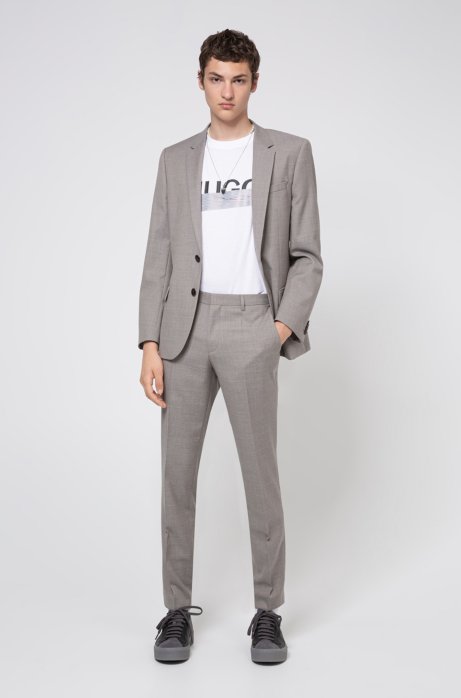 Slim-fit suit in virgin wool with micro pattern, Light Brown