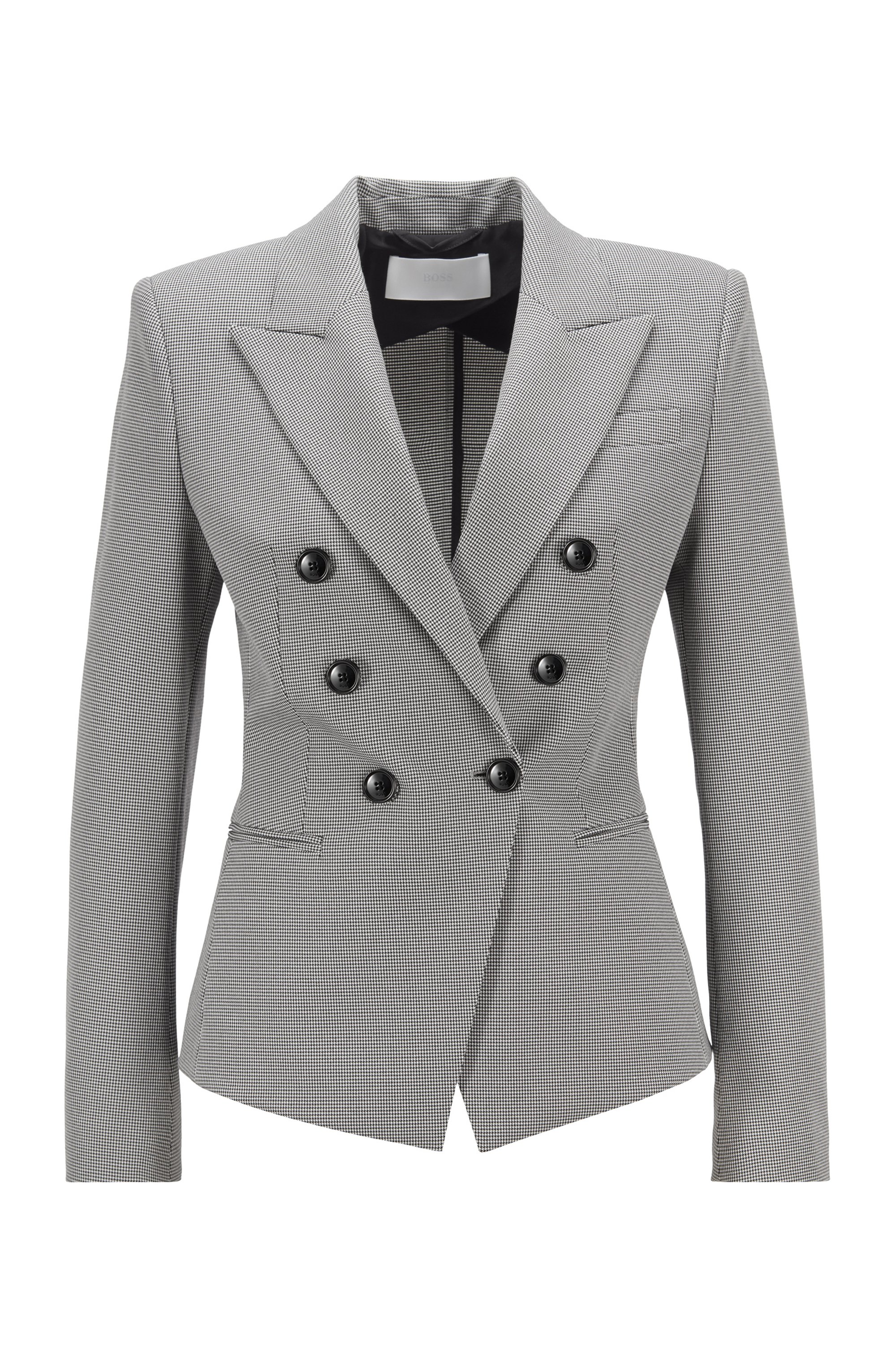 Slim-fit jacket in stretch fabric with micro houndstooth, Patterned