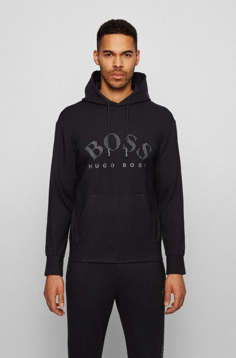 Relaxed-fit hooded sweatshirt with reflective logo print, Black