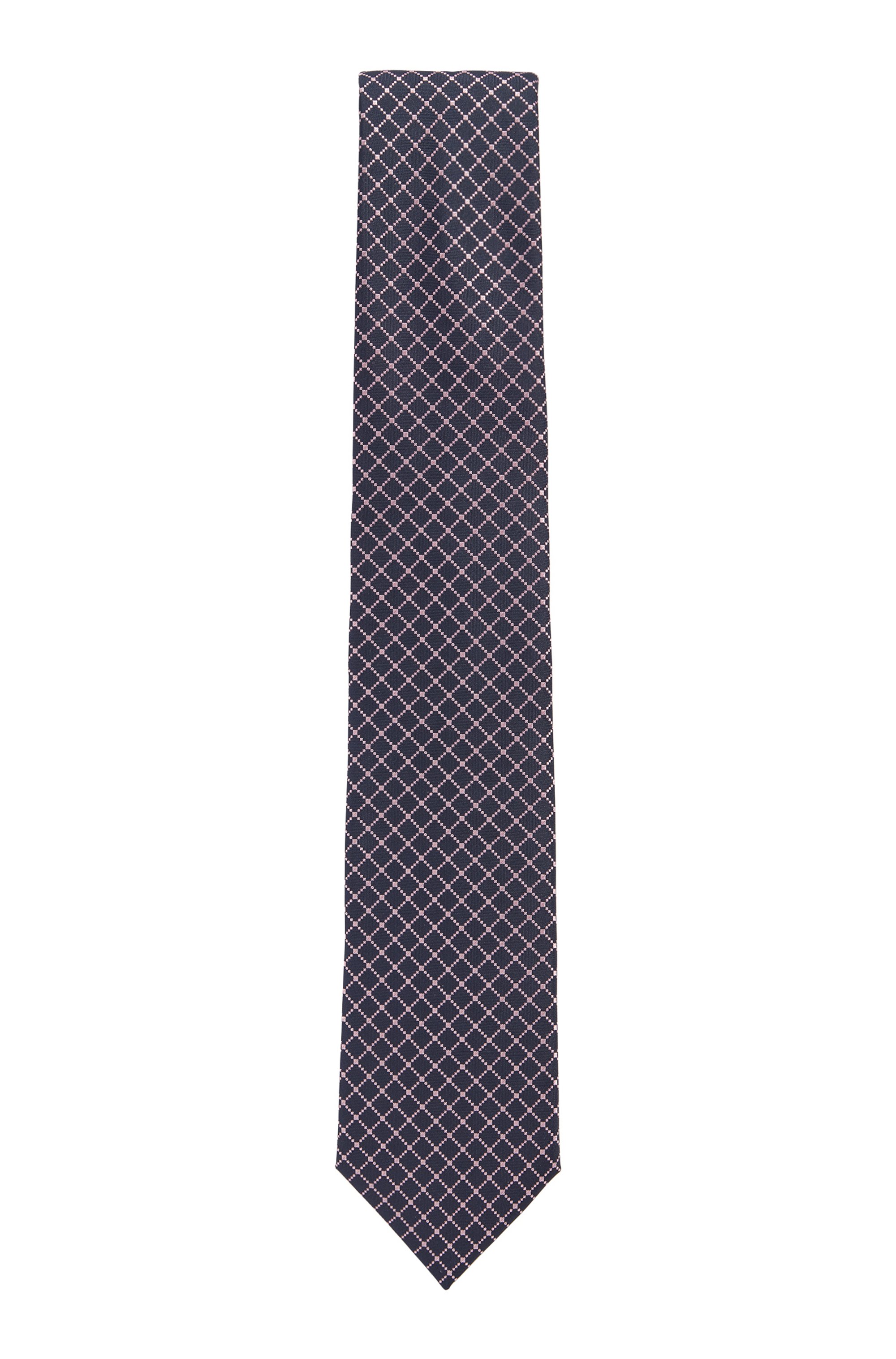 Water-repellent tie in pure silk with geometric pattern, Dark Blue