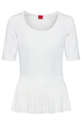 Pull à manches courtes en tissu stretch avec basque à la base