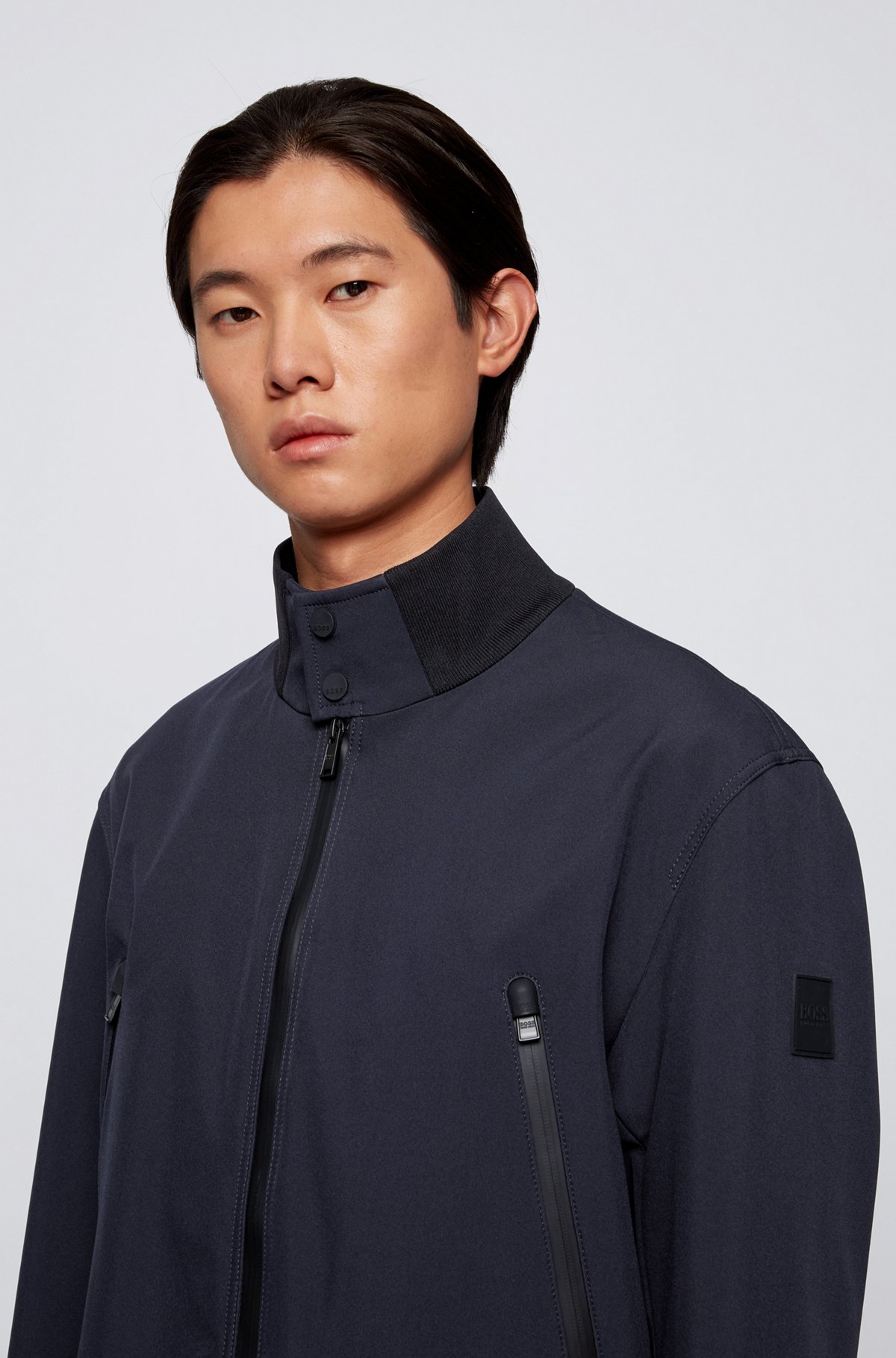 Regular-fit blouson jacket in water-repellent fabric, Dark Blue