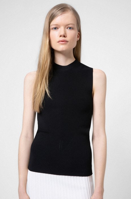 Slim-fit sleeveless top in knitted stretch fabric, Black