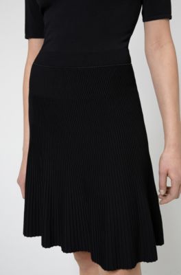 Hugo Knitted Fit And Flare Dress With Plisse Skirt 