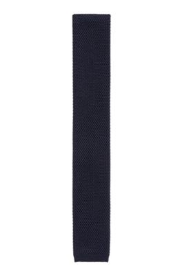BOSS - Square-end knitted-piqué tie in silk