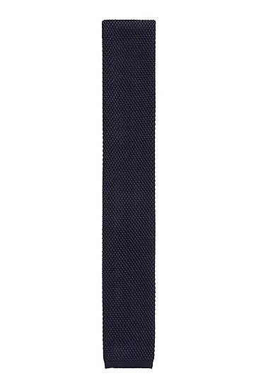 针织凸纹方头真丝领带,  402_暗蓝色